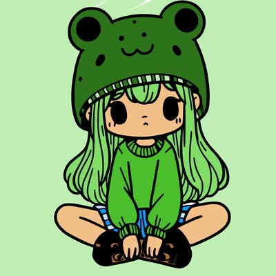 a girl wearing a frog hat and some frog socks