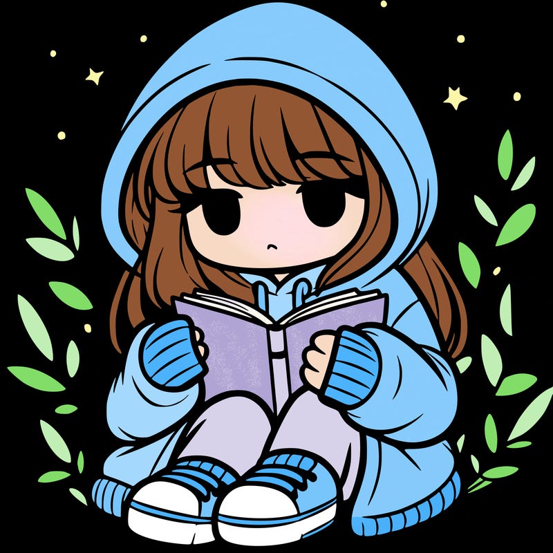 girl in oversized hoodie reading a book