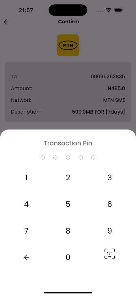 Maskawasub - Secure transaction PIN entry for mobile data top up in Maskawasub app