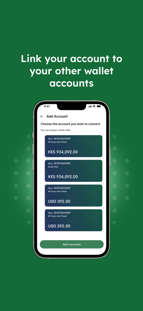 eCitizen Wallet - Interfaz para vincular múltiples cuentas personales y comerciales a la eCitizen Wallet
