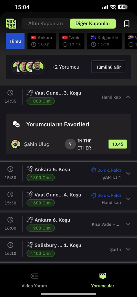 Yarıştayız-TJK Bülten Tüyoları - Interface of the Yarıştayız app showing horse racing schedules and expert betting tips for TJK races.