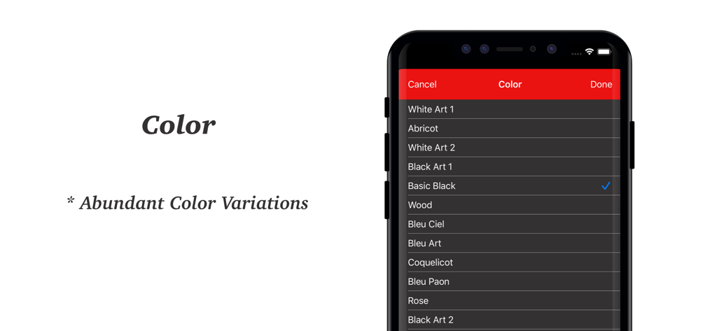 Interface der Drum Set App, das eine Liste anpassbarer Farbthemen und Variationen zeigt