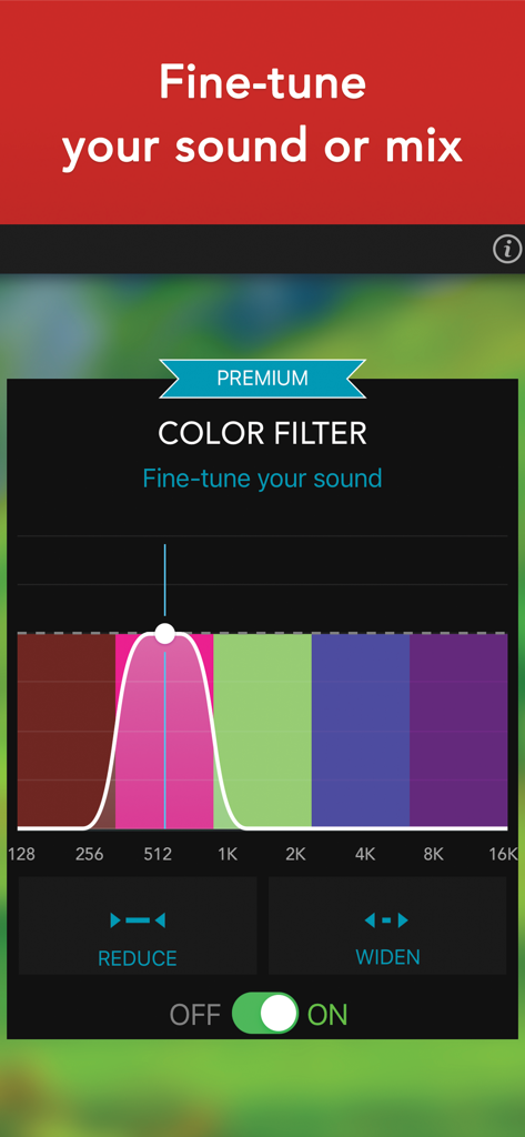 White Noise HQ: sound machine - Premium color filter interface for fine-tuning sound frequencies in the White Noise HQ app.