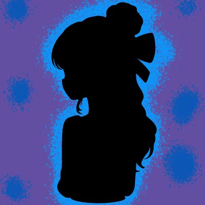 realistic girl  with hip length hair a bun and a big bow on the back of head