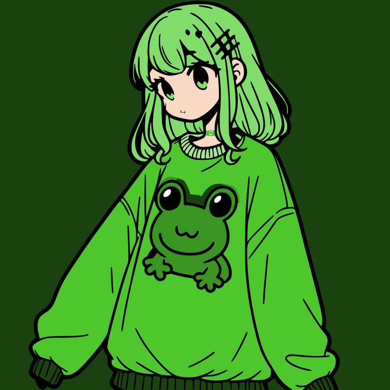 girl wearing frogging sweatshirt