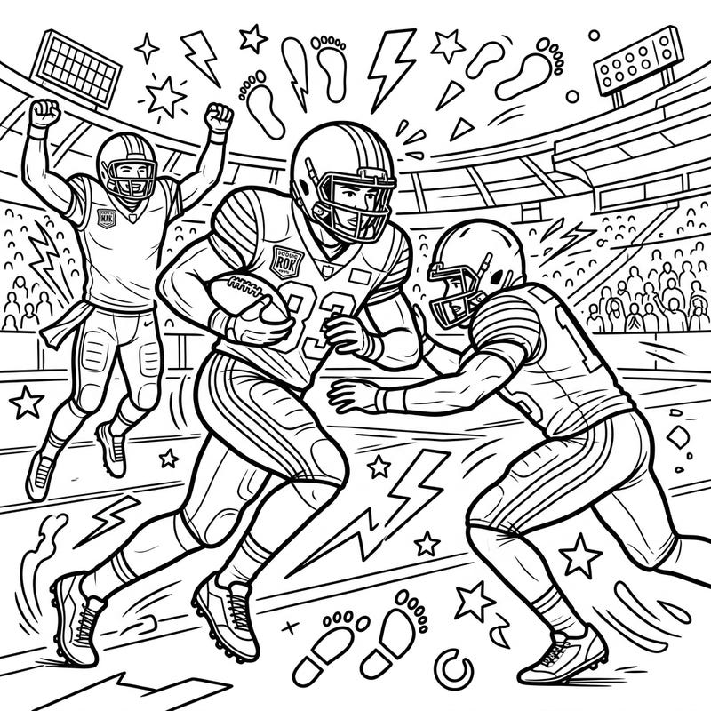 Experience the adrenaline of the football field with this action-packed coloring page featuring dynamic rookie players. Bring these rising stars to life as they make their mark in their first professional season.