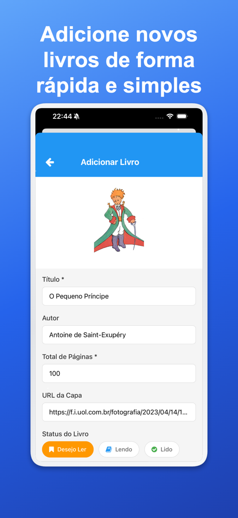 My Readings - Una pantalla móvil de la app Mis Lecturas para añadir un nuevo libro a la biblioteca