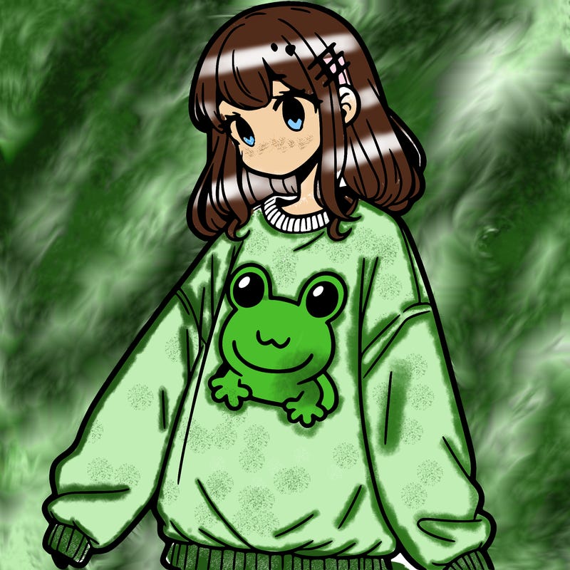 girl wearing frogging sweatshirt