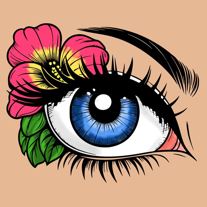 realistic eye with flower