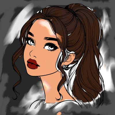 realistic girl with a ponytail on her hair and lips