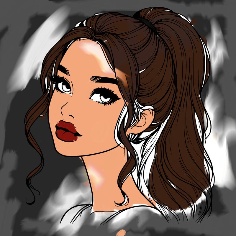 realistic girl with a ponytail on her hair and lips