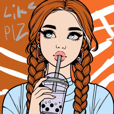 realistic girl with braided hair drinking boba