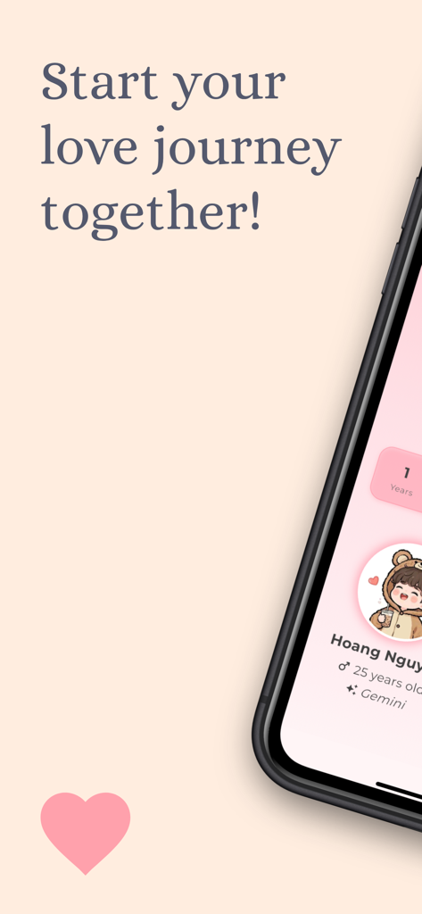 Been Together app welcome screen featuring a personalized profile with a cute bear avatar and zodiac sign information