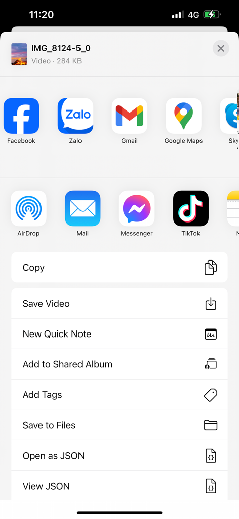 Foglio di condivisione iOS che mostra icone di social media e opzioni per salvare o esportare un video diviso