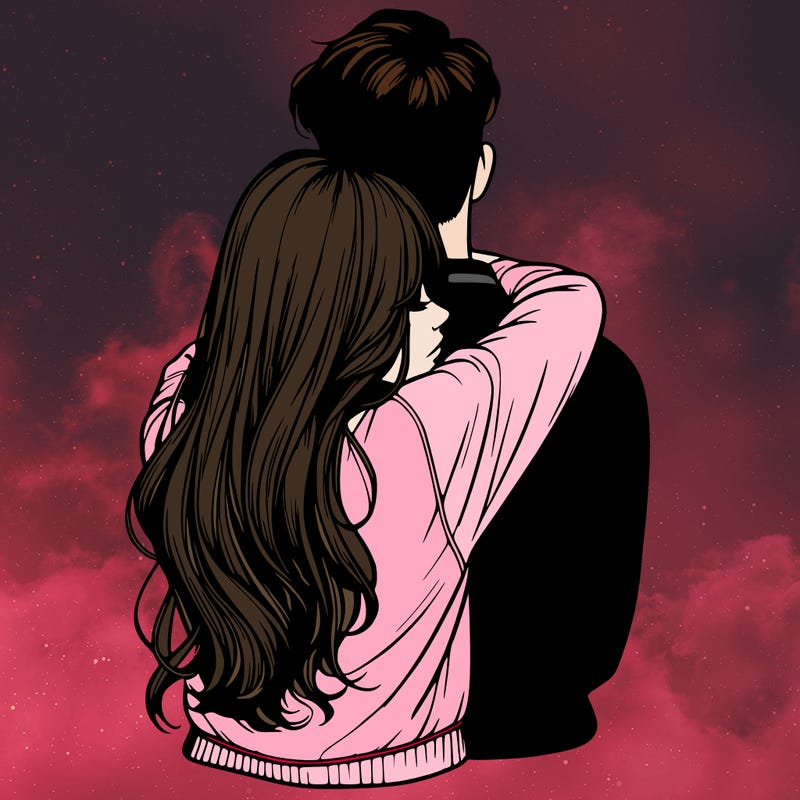 realistic girl hugging boyfriend from back