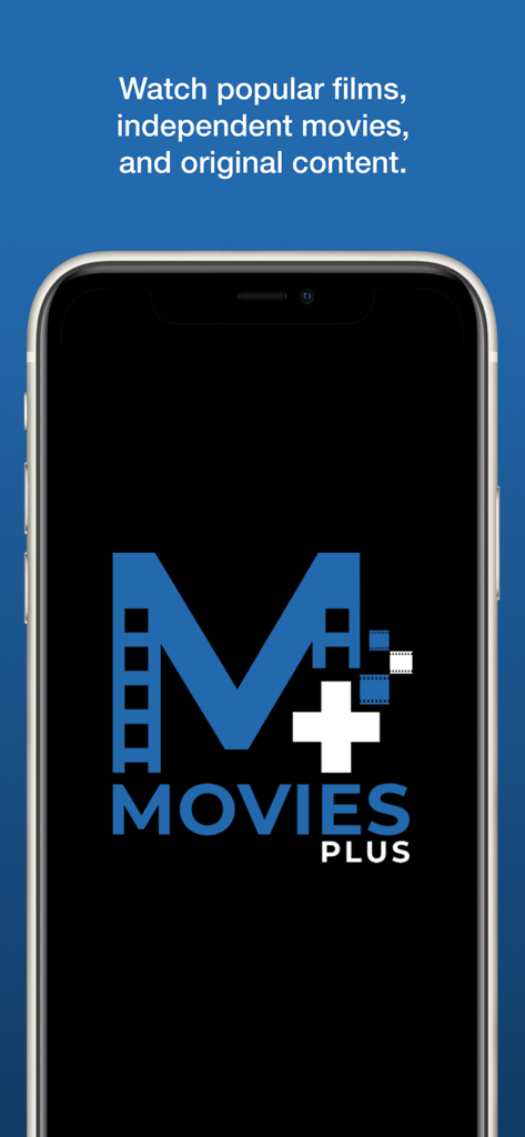 Movies Plus - Movies Plus app splash screen showing the logo and content features including independent movies.