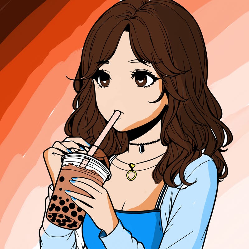 realistic girl drinking boba tea