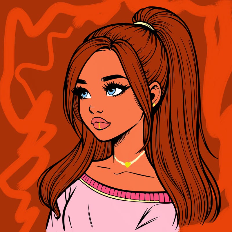 realistic girl with a high ponytail