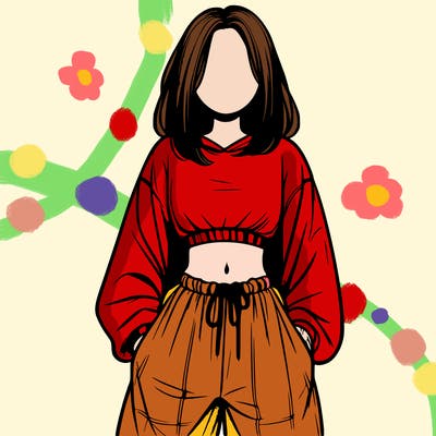 realistic girl faceless with baggy pants and a crop top