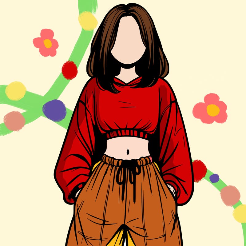 realistic girl faceless with baggy pants and a crop top