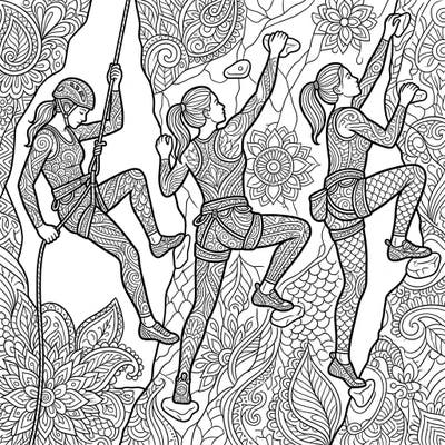 Embark on an artistic adventure with our captivating Zentangle Female Climbers coloring page. Each strong figure is adorned with intricate patterns, ready for your creative touch.