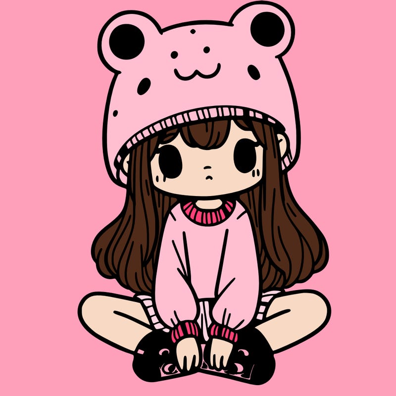 a girl wearing a frog hat and some frog socks