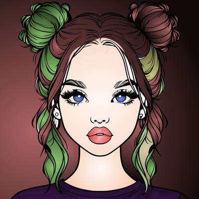 realistic girl with two buns in hair and lips