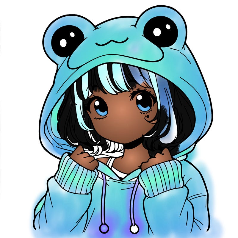 a cute teenage girl wearing a frog hoodie