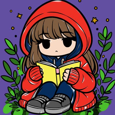 girl in oversized hoodie reading a book