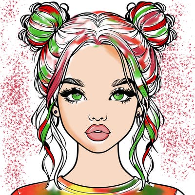 realistic girl with two buns in hair and lips