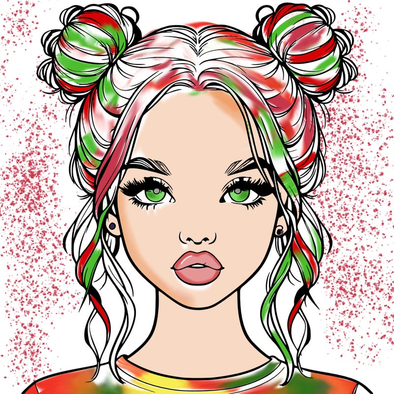 realistic girl with two buns in hair and lips