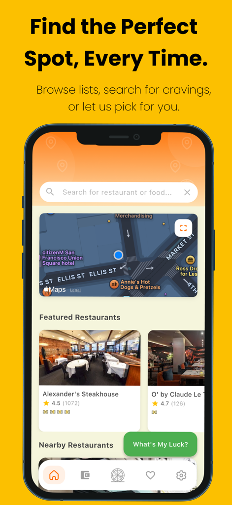 Plan to Eat: Dinner Planner - Interface of the Plan to Eat app showing a map and featured restaurants to help users decide where to eat