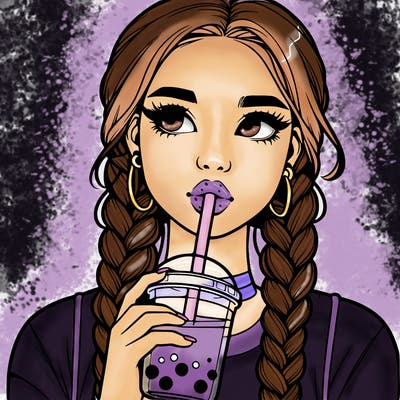 realistic girl with braided hair drinking boba