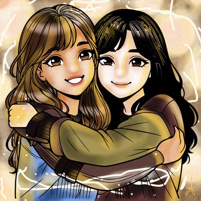 best friends hugging  realistic