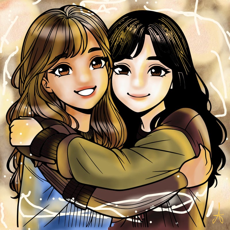 best friends hugging  realistic