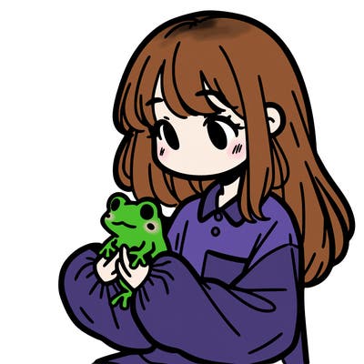 girl with long hair and a oversized shirt. and she is holding a frog