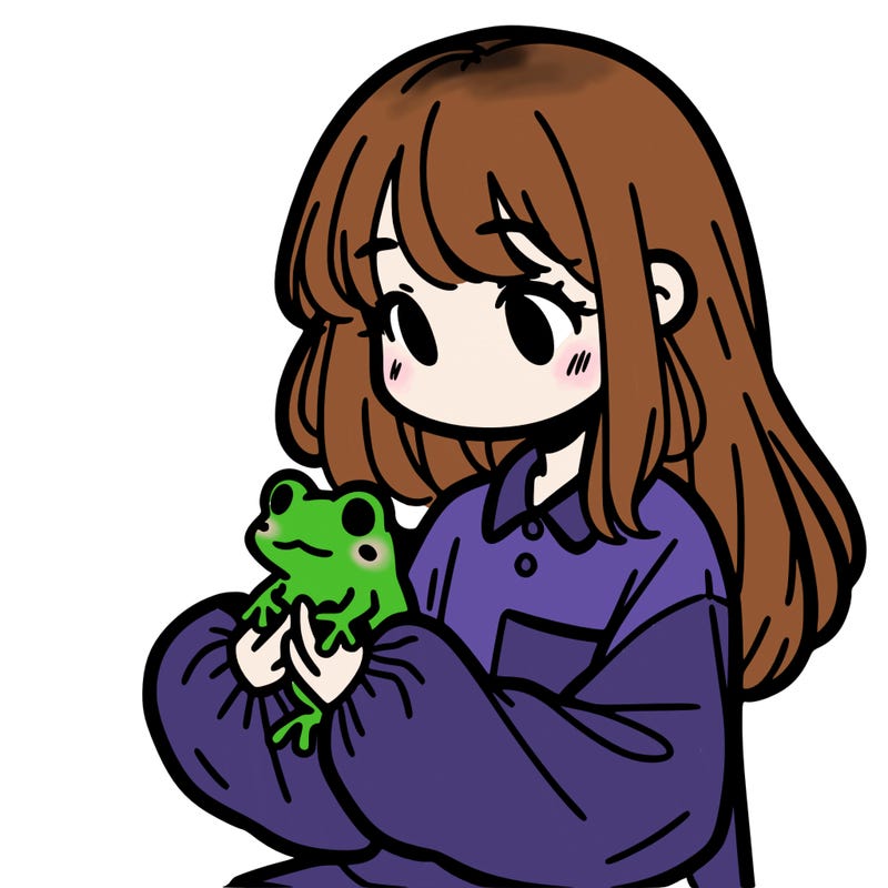 girl with long hair and a oversized shirt. and she is holding a frog