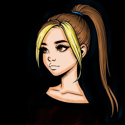 realistic girl with a high ponytail