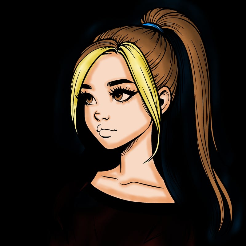 realistic girl with a high ponytail