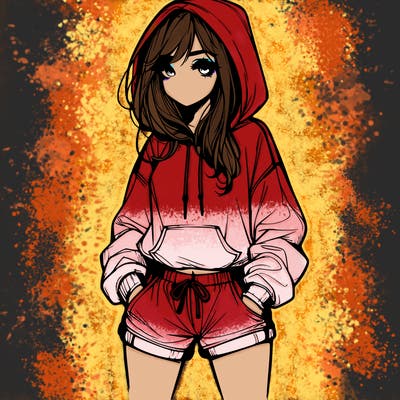 realistic girl in shorts and hoodie