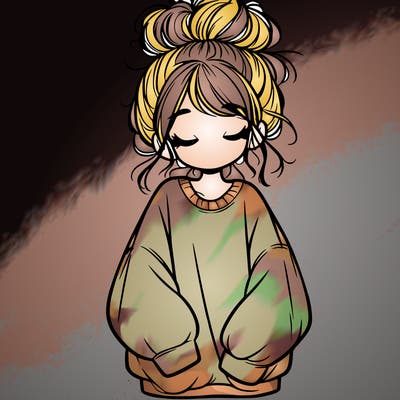 girl with baggy sweatshirt and messy bun