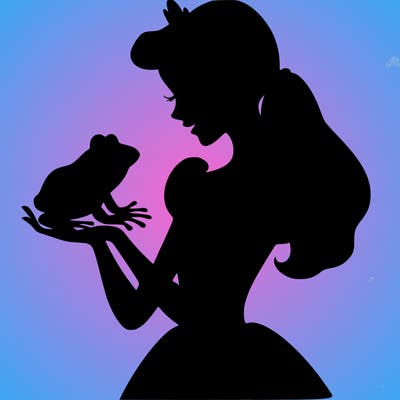 a shadow of a princess holding a frog realistic