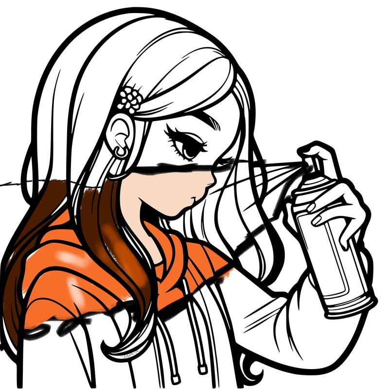 a realistic girl spray painting