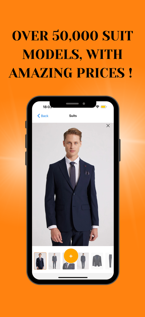 1 Click - To Shop - 1 Click To Shop app interface showing a wide selection of mens suits
