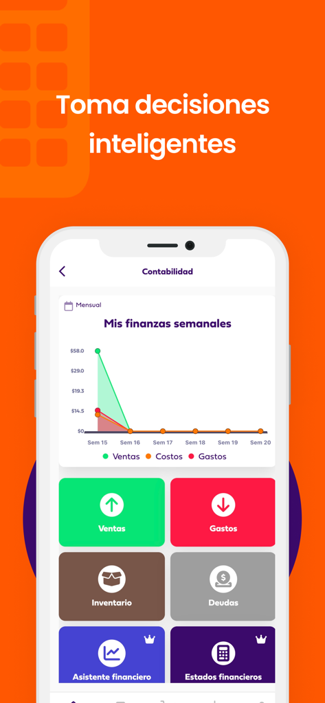 Cabal app interface showing an accounting dashboard with weekly financial charts and business management categories