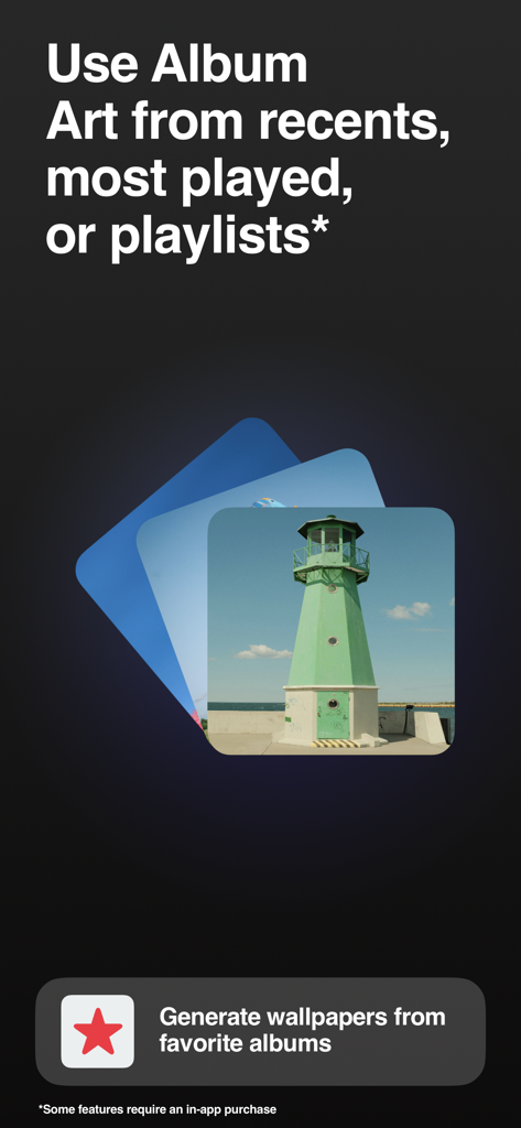 Opus - Music Wallpaper - App screen showing options to generate music wallpapers from recent and favorite album art