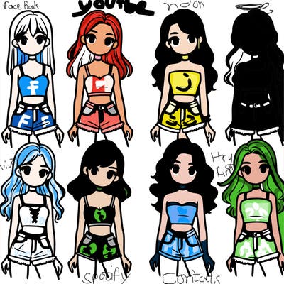 6 girls wearing crop tops and white jean shorts