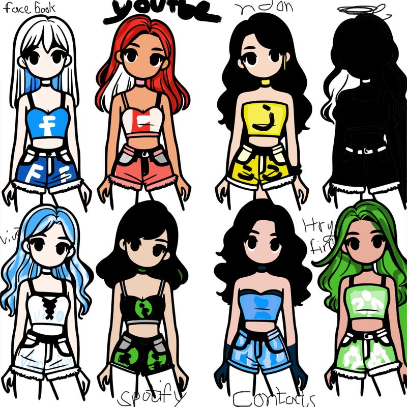 6 girls wearing crop tops and white jean shorts