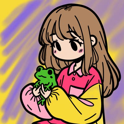 girl with long hair and a oversized shirt. and she is holding a frog