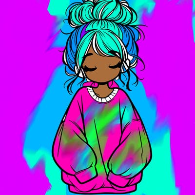 girl with baggy sweatshirt and messy bun